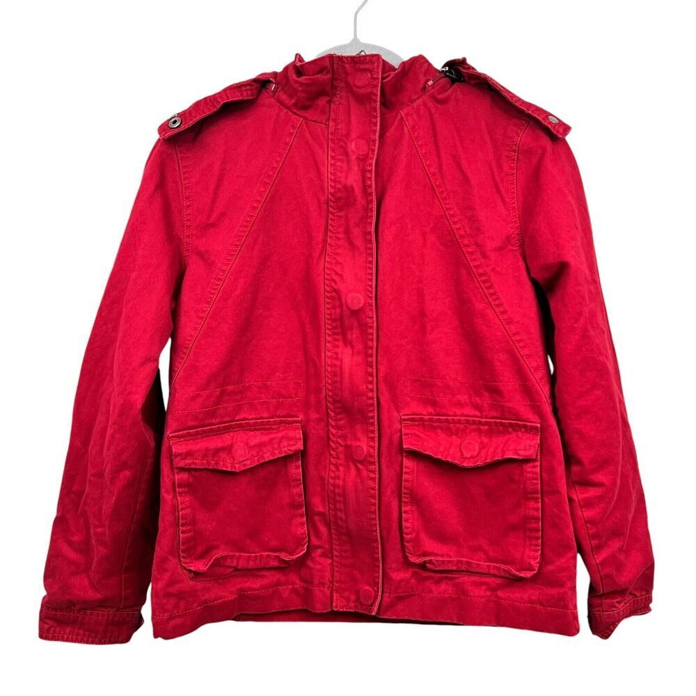 WenVen Hooded Jacket Removable Hood Full Zip Flap Pockets Girls Red SZ M 10/12*
